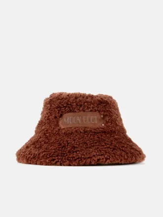 Brun pälsbeklädd bucket hat