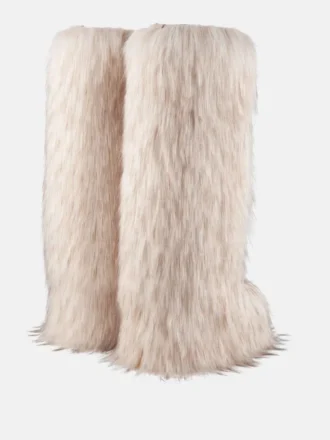 Jacquemus + Moon Boot Icon Yeti höga vita stövlar i fuskpäls